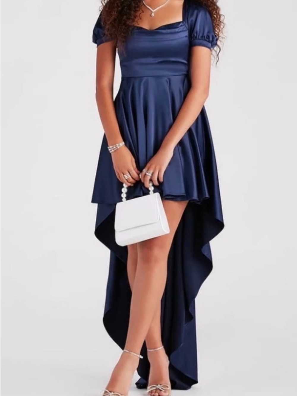 Windsor Midnight Blue Satin High-Low Dress NWT